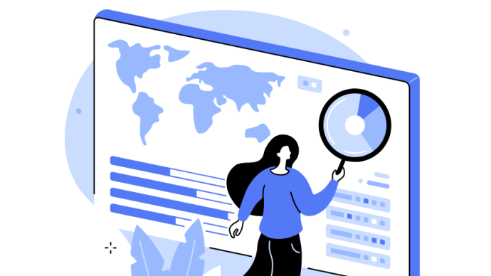 An illustration of someone examining data on a large screen