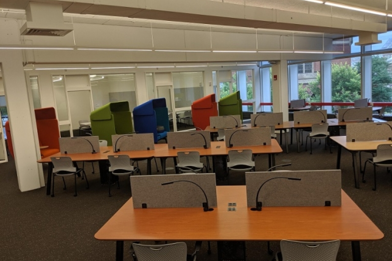 Desks and chairs on Cabot's 2nd level
