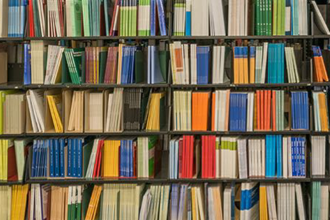 shelf of colorful books