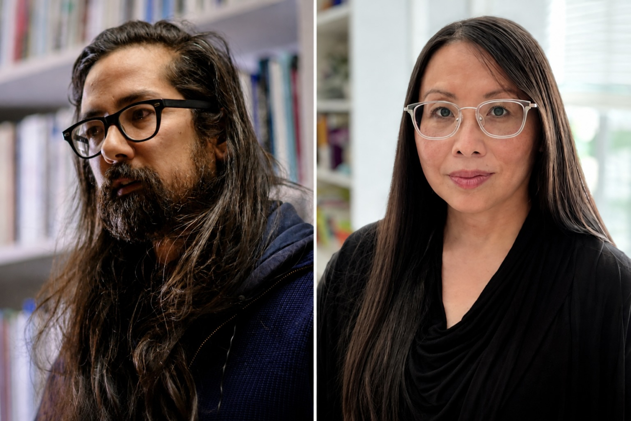 Author headshots of Brandon Shimoda and Mai Der Vang side by side