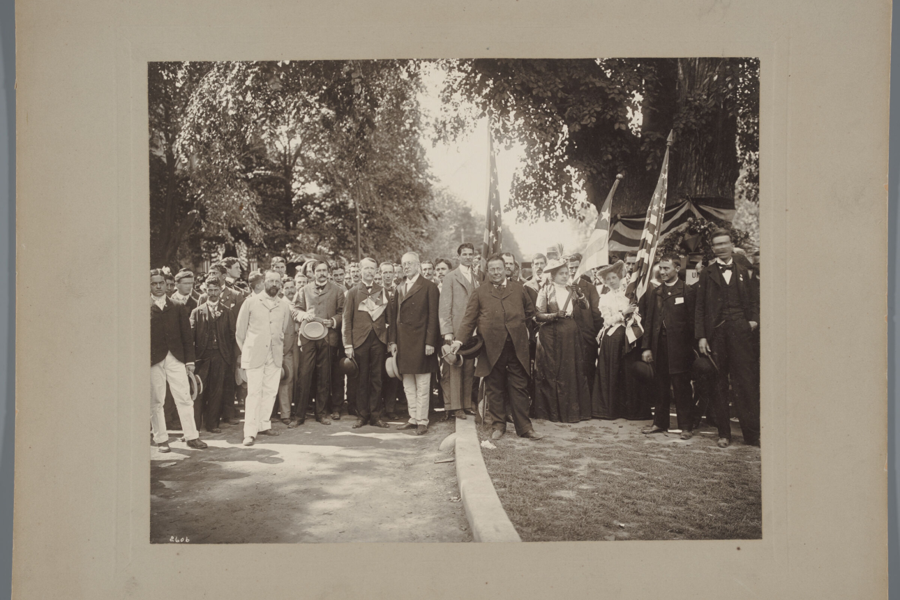 Cuban teachers and expedition organizers at the Washington Elm in Cambridge Common, photograph, July 4, 1900