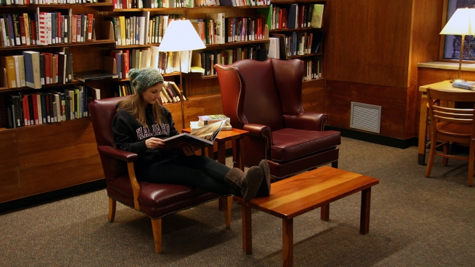 Student reading in Farnsworth room