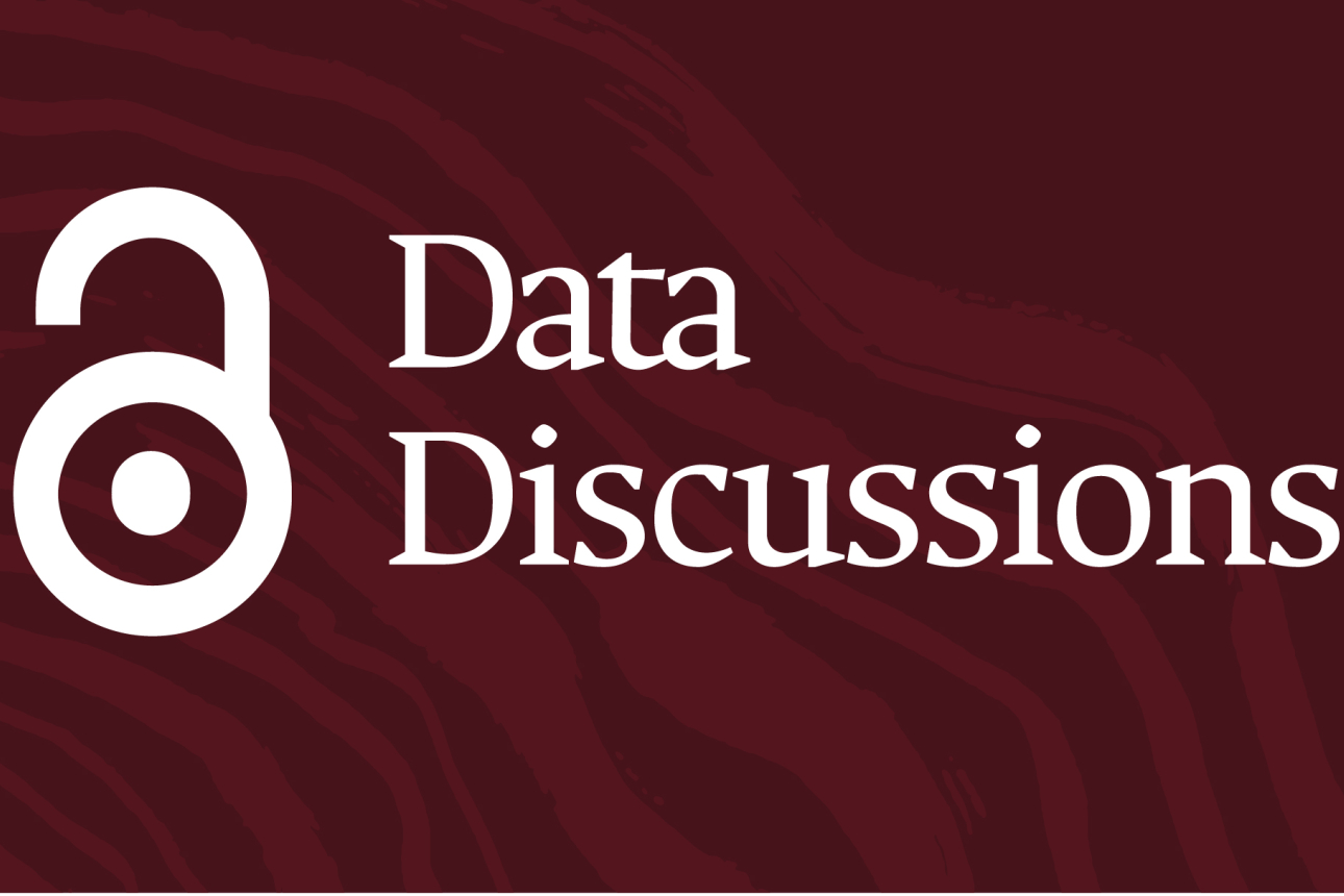 A graphic with the event title "data discussions"