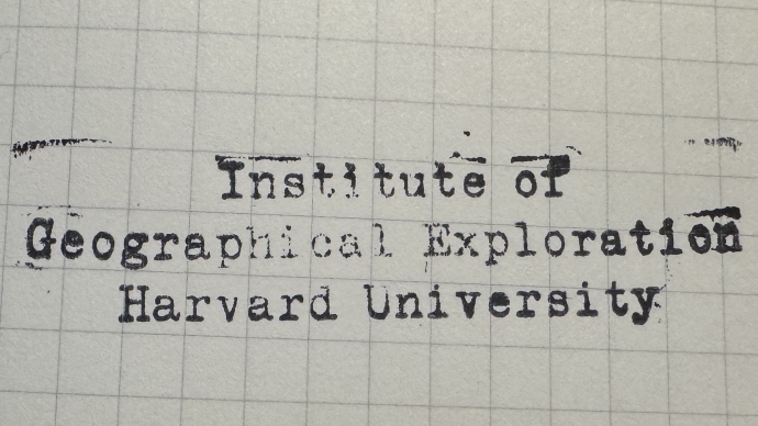 An image of a stamp of the Institute of Geographical Exploration at Harvard