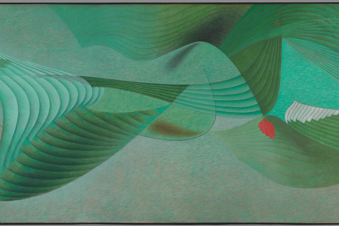 Abstract image of green hued waves and patterns