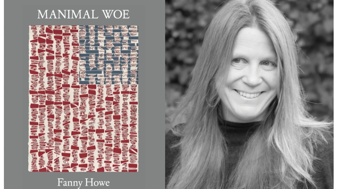 Howe book cover with flag image juxtaposed with black and white author photo of Katie Peterson