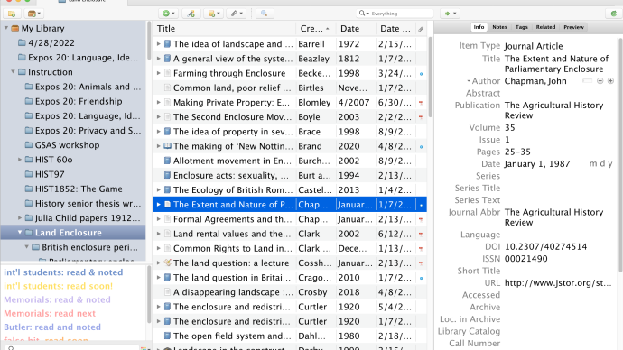screenshot of zotero app