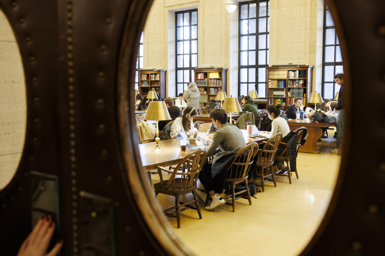 View through the Loker Reading Room door window