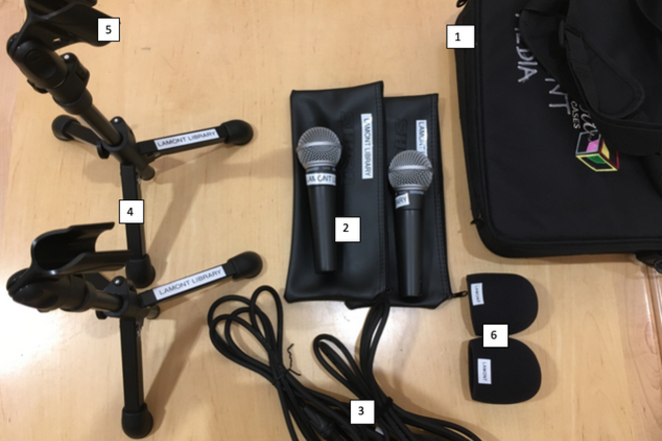 A visual guide to the podcasting field recording kit.