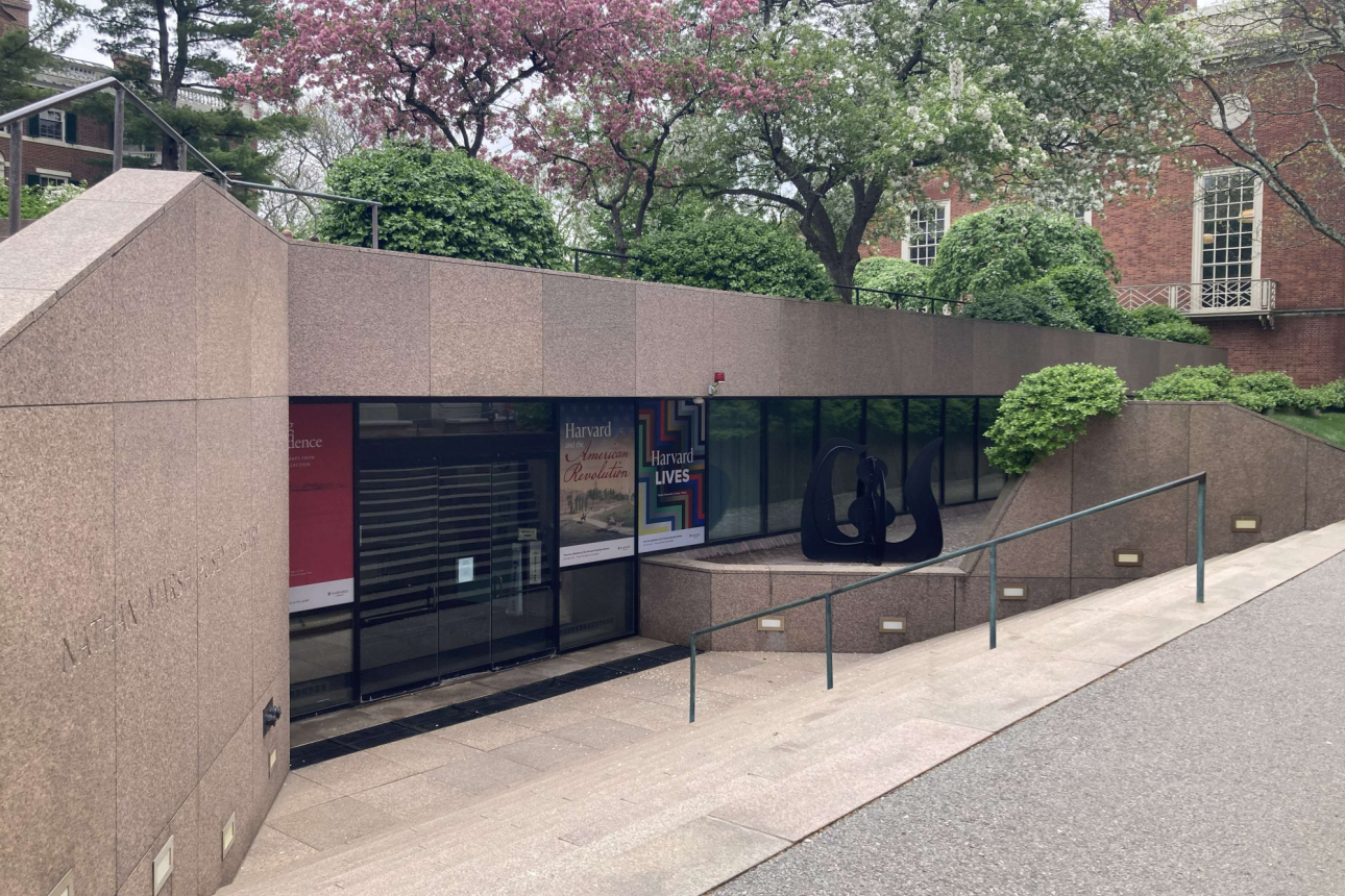 The entrance to Pusey Library, where the University Archives is located.
