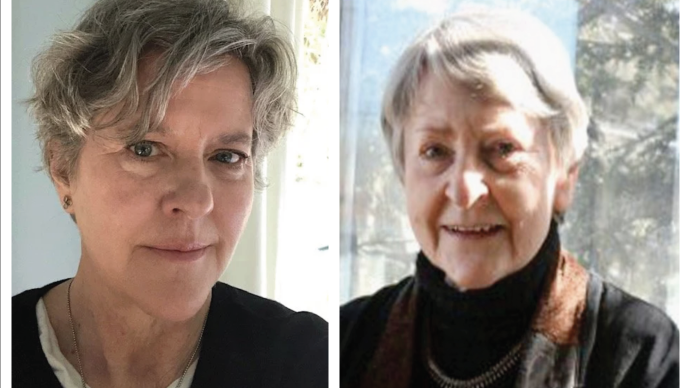 Headshots of two women wearing black clothing