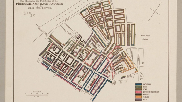 Map Illustrating the Distribution of the Predominant Race Factors in the West End, Boston