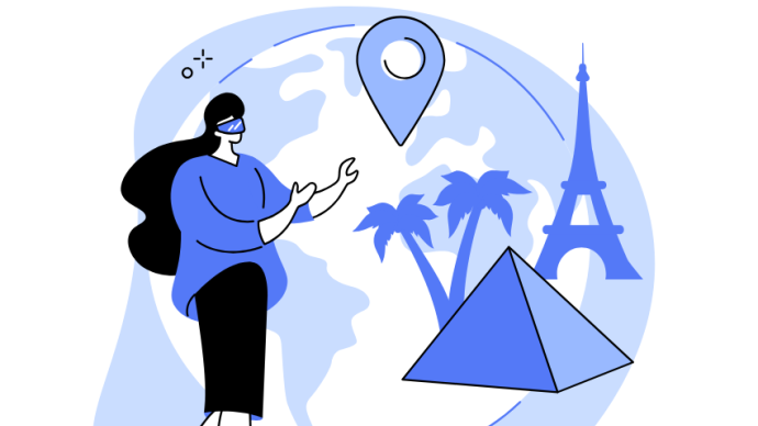 An illustration of a person try walking around blindfolded.