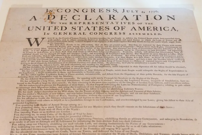 Top half of broadside of the Declaration of Independence printed by John Dunlap.