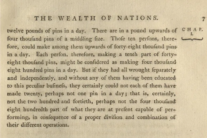 A cropped scan of the first paragraph on page 7 of Adam Smith's "Wealth of Nations."