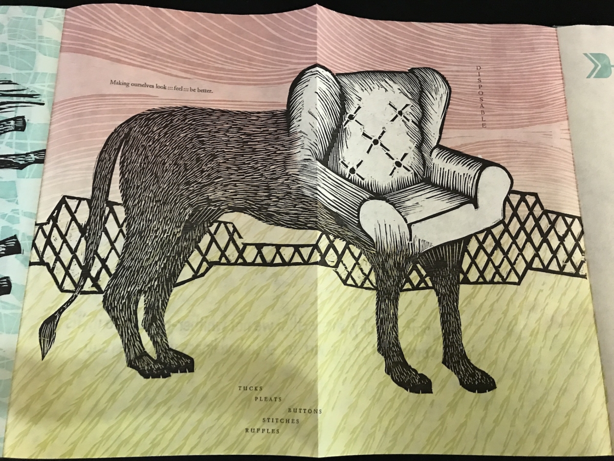Abstract drawing of an animal with a chair for a head
