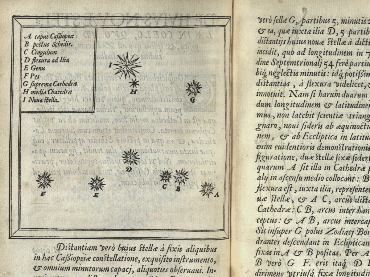Engraving of a "new star" in the constellation of Cassiopeia