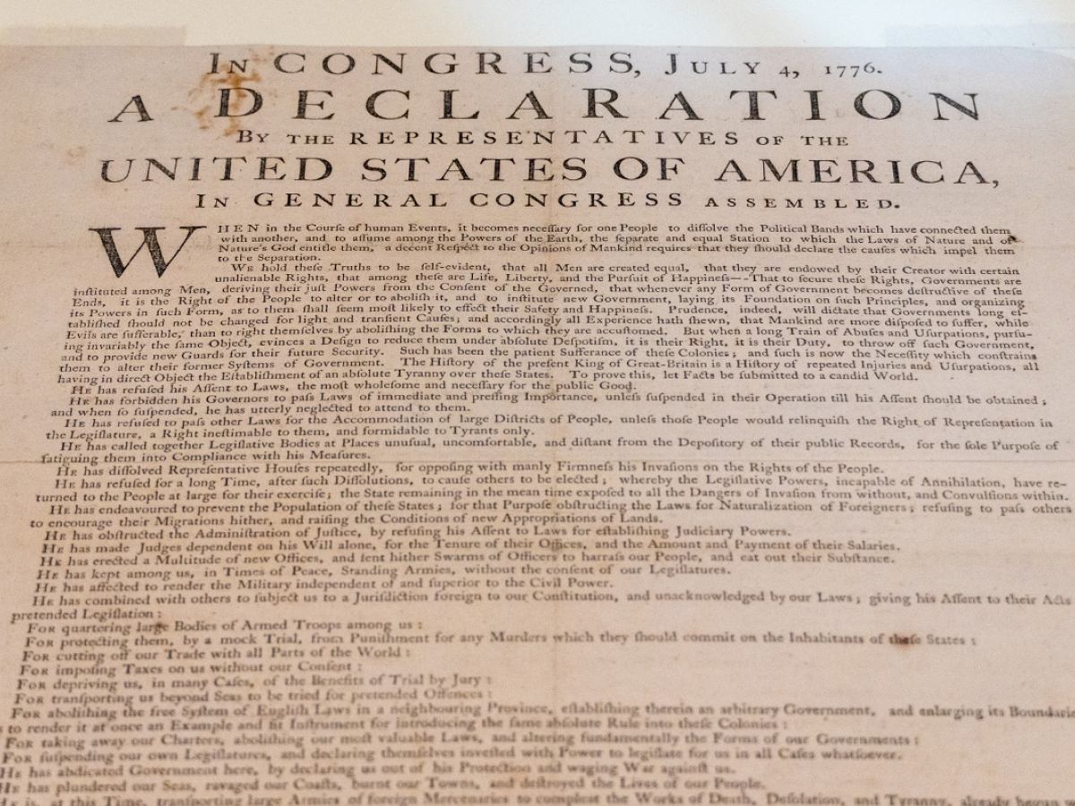 Top half of broadside of the Declaration of Independence printed by John Dunlap.