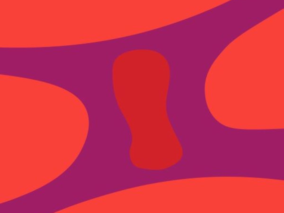 Abstract red menstrual pad on purple underpants.