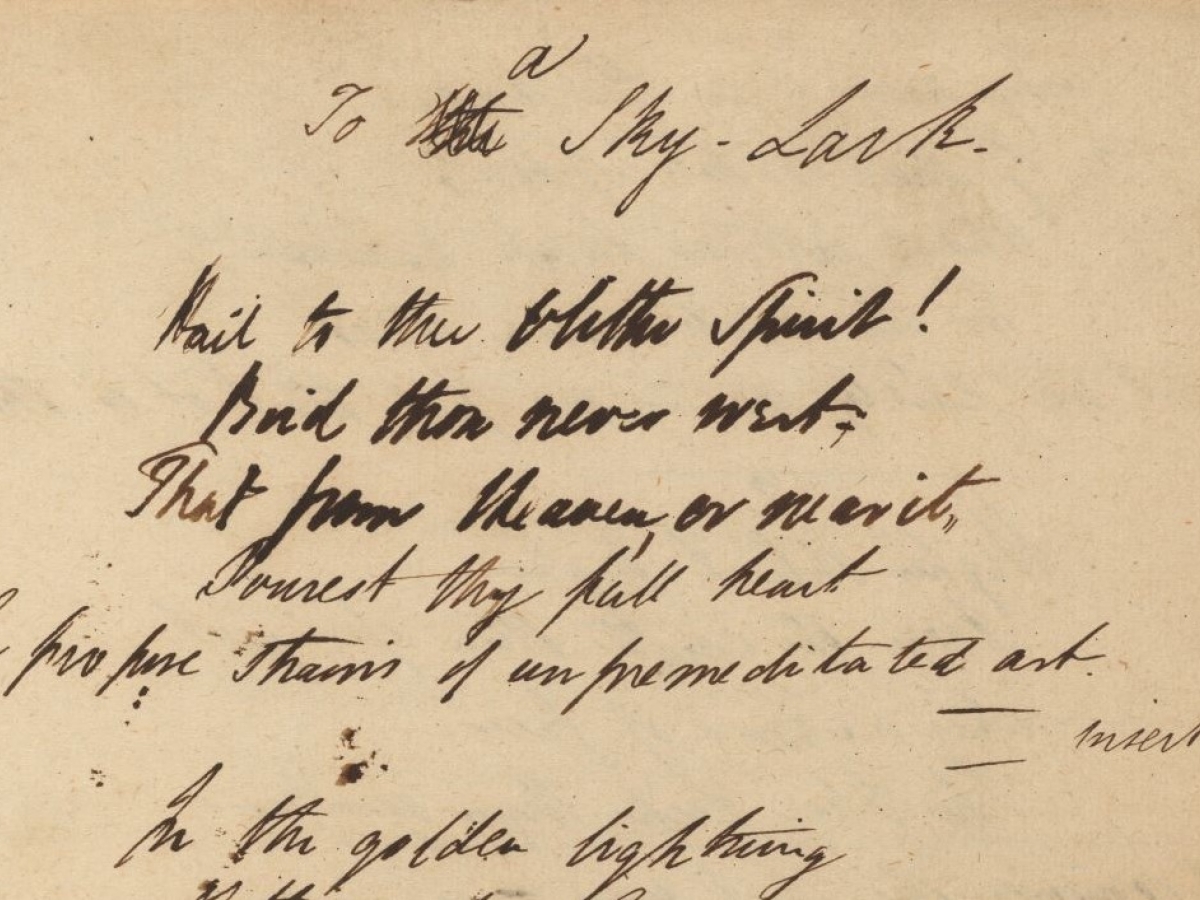 Percy Shelley’s draft of “To a skylark” from one of his working notebooks.