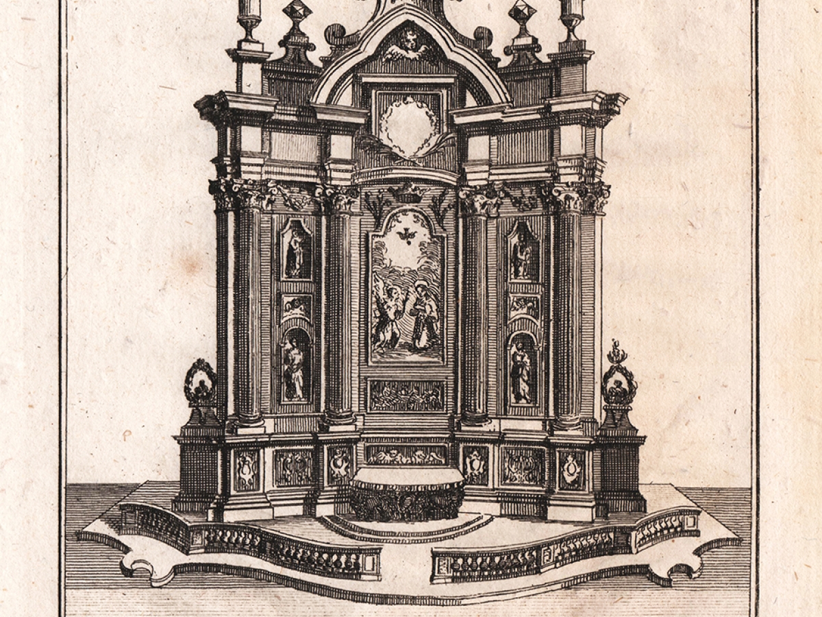 Page from an 18th-century book (title unknown) on the churches of Naples depicting the altar of Cardinal Filomarino.