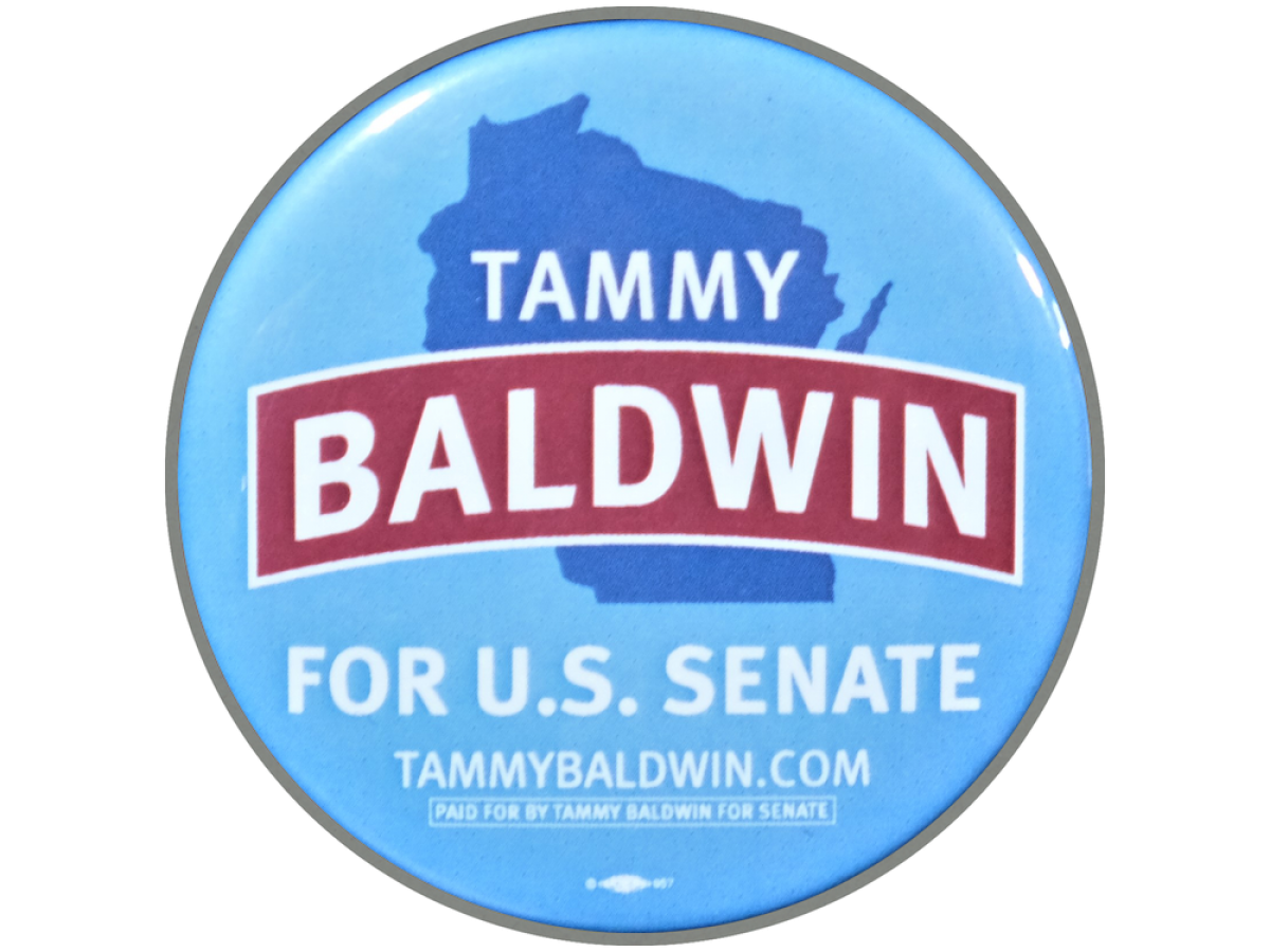 blue button that reads Tammy Baldwin for US Senate