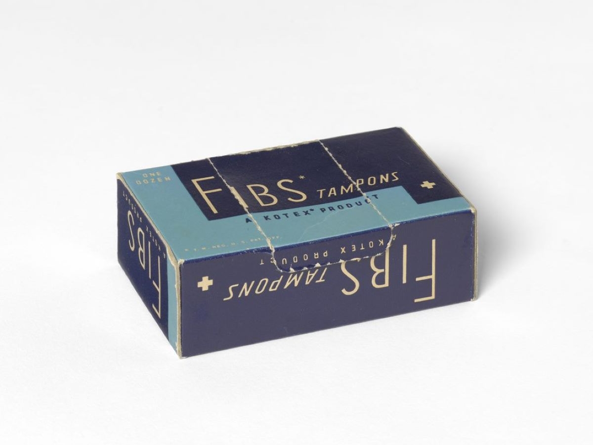Blue and llight blue box of Fibs tampons. 