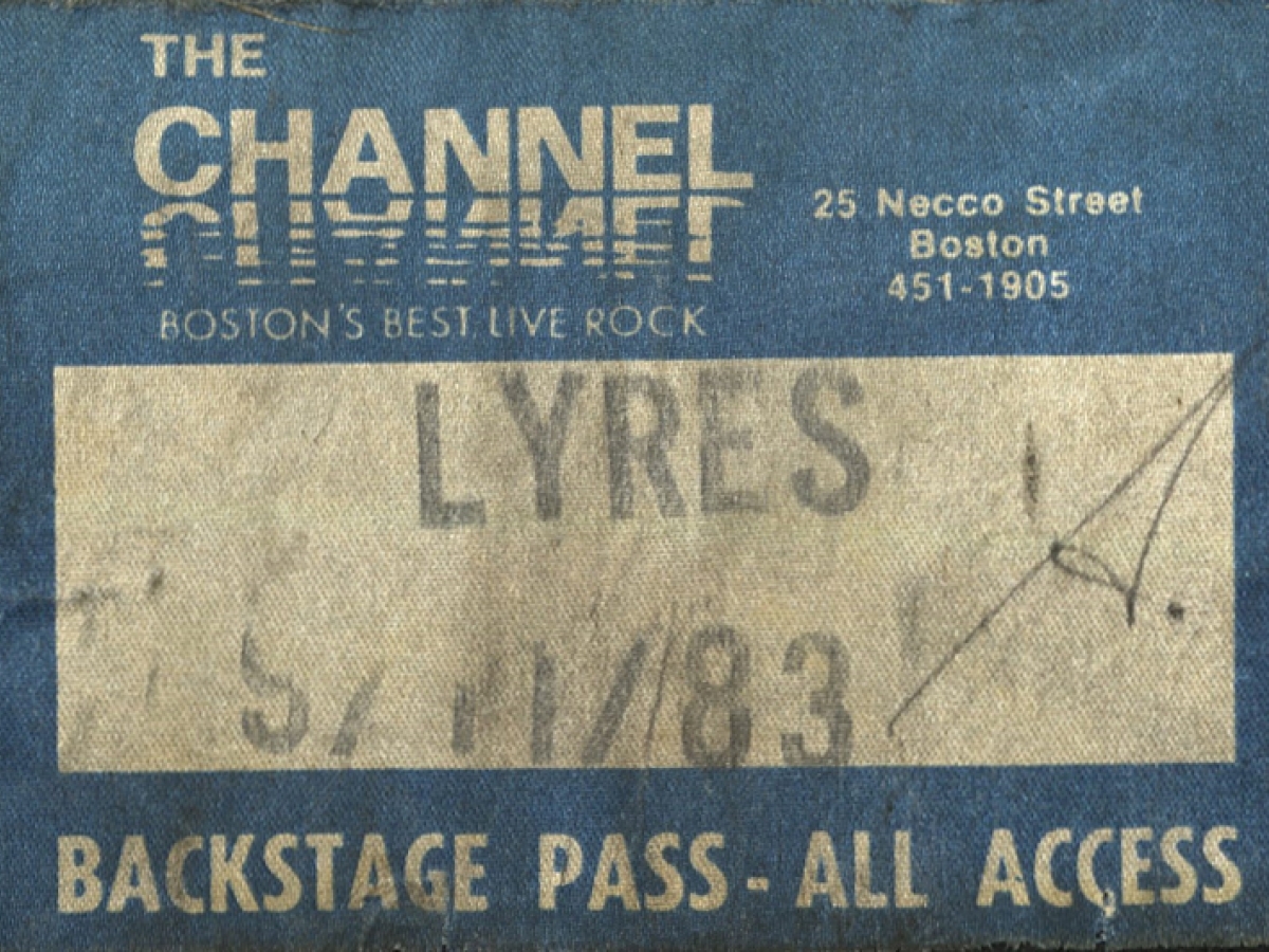 Printed All Access pass for the Lyres, 5/11/83, with the logo and address of The Channel.