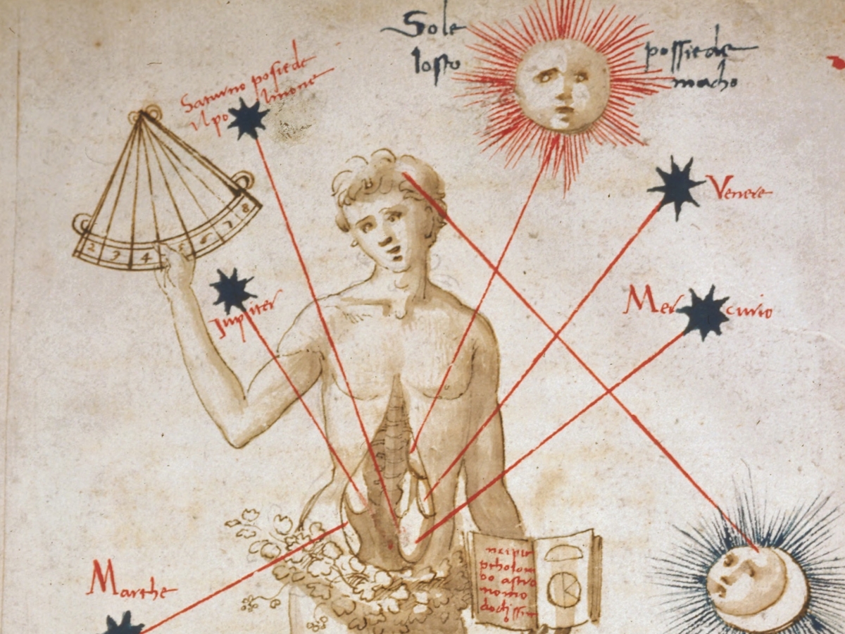 A chart illustrates the relationship between astronomical phenomena and issues in the human body.