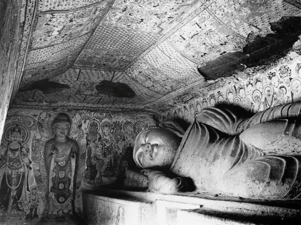 Interior of a cave with statues