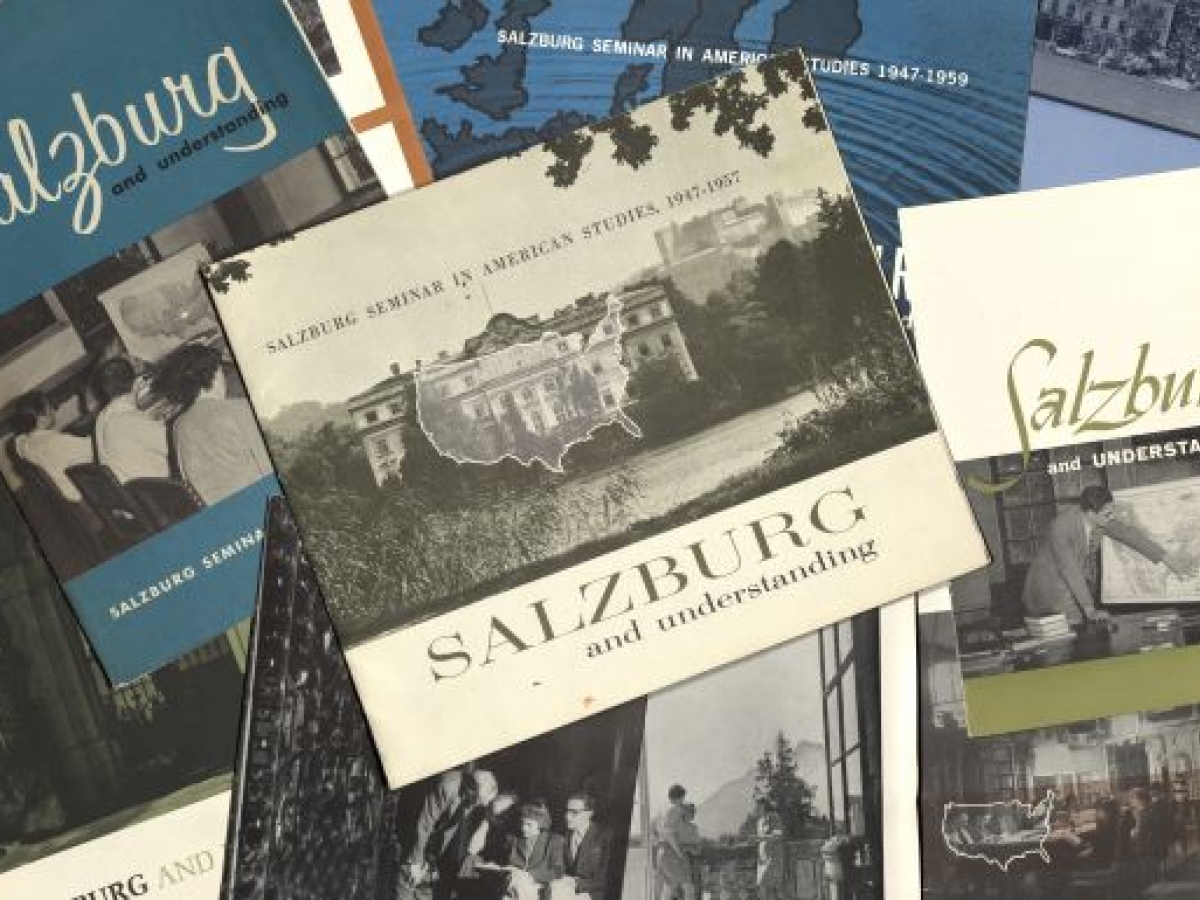 Publications from the Salzburg collection in the Harvard University Archives, a pile of texts and images