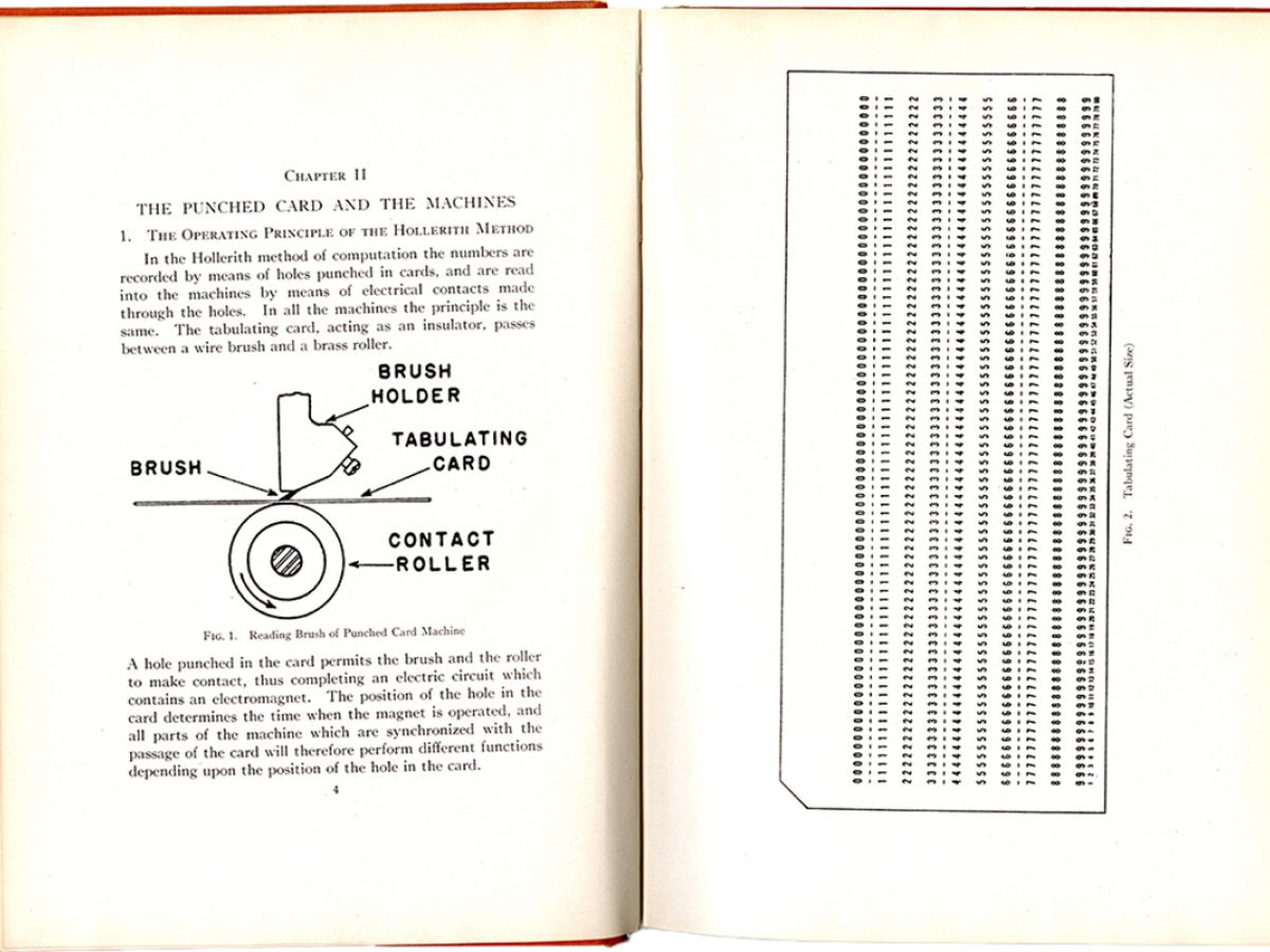 A page from a book with text and a diagram explaining the use of a punched-card machine to compute numbers.