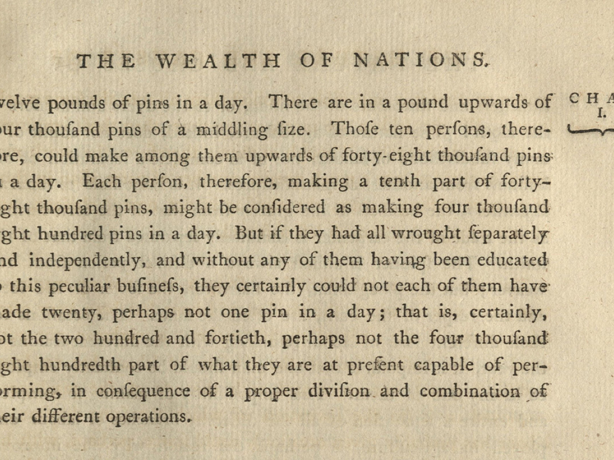 A cropped scan of the first paragraph on page 7 of Adam Smith's "Wealth of Nations."