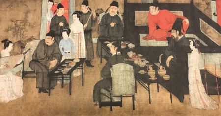 Painting of group of people sitting in a room