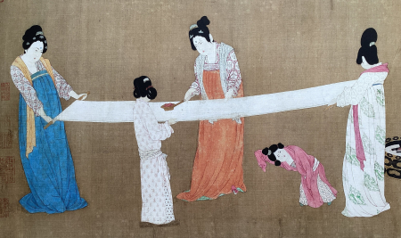 An illustration of 4 women working with fabric