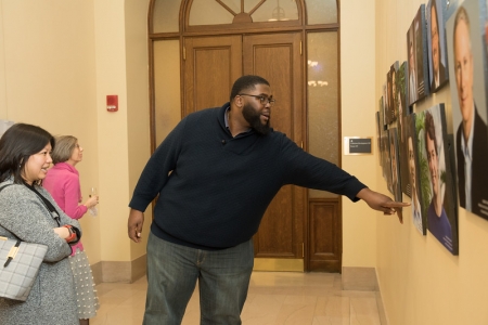 Anthony Jack, Assistant Professor of Education at HGSE, finds his portrait on display. 