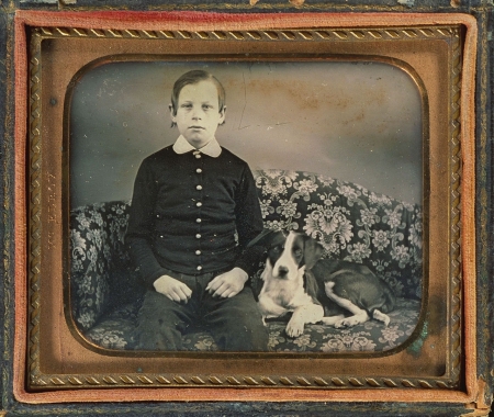John McElroy, Boy on Sofa with Dog, ca. 1850.