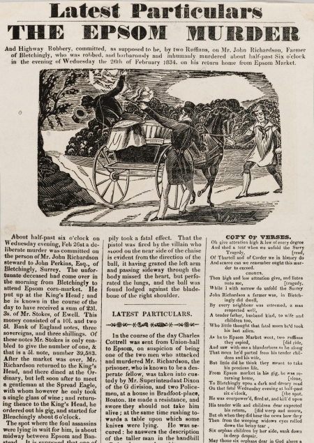 A printed crime broadside with the headline The Epsom Murder. 