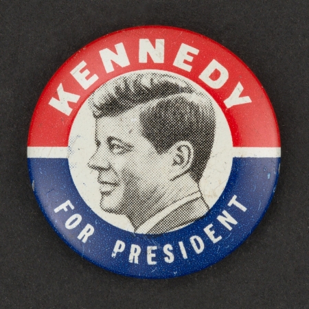 Political button with an image of JFK and the text "Kennedy for President"