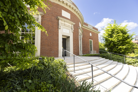 The exterior of Houghton Library 