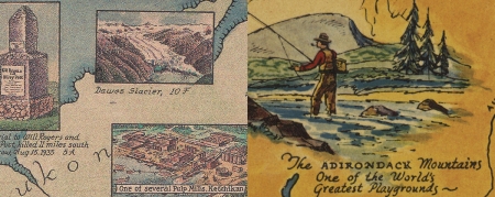 two illustrations side-by-side, one of the yukon the other of the adirondacks
