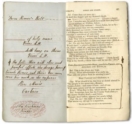Promptbook for "Romeo & Juliet" starring Charlotte Cushman, circa 1852.