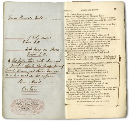 Promptbook for "Romeo & Juliet" starring Charlotte Cushman, circa 1852.