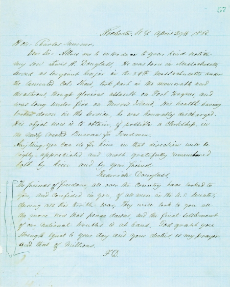 Frederick Douglass. Letter to Charles Sumner, April 29, 1865.