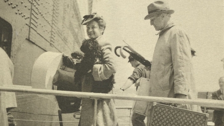 Frances and Philip Hofer embarking on one of their many journeys to Europe, circa 1954.