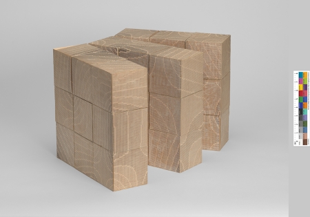 Cardboard 4x4x4 cube which include the statistical arrangement of data in graphic form.