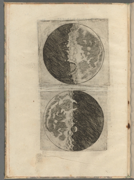 Galileo’s earliest observations of the moon through a telescope, as published in his groundbreaking work Sidereus Nuncius (Starry Messenger) in 1610. 