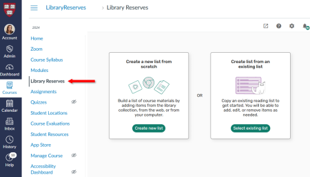 Screenshot of Course Reserve button in Canvas