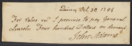 Image of Promissory note signed by John Adams, 30 October 1794.