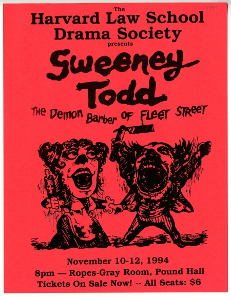 A flyer from a student production of Sweeney Todd in 1994.